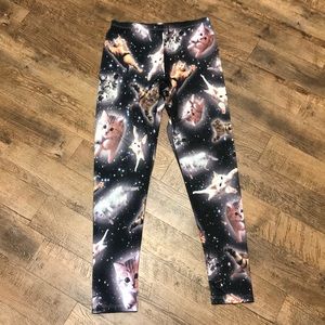 Space Flying Cats Graphic Colorful Leggings L